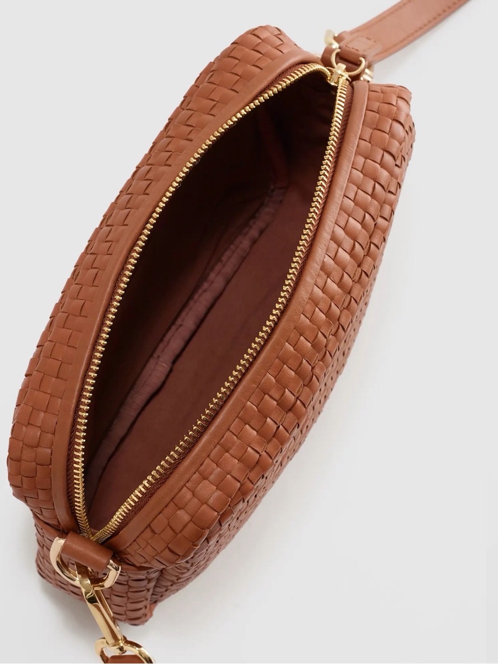 Quince Woven Crossbody Bag in Cognac Brown with Gold Hardware - Picture 4 of 4